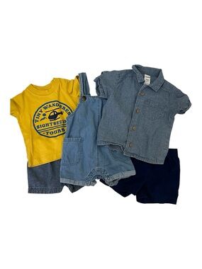 Baby Boy Cotton Bundle 5 Pieces 3 Outfits Blue Denim Size 6 Months